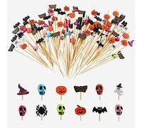 Bekeify 200 Pcs Halloween Brochettes à Cocktail 12 cm Bâtonnets en Bois de Fruits Cocktail Sticks Cure-Dents Bâtonnets Cocktail Crâne Citrouille pour Gâteau d'halloween Boisson Décoration de Fête