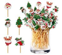 Bekeify 200 Pièces Brochettes Cocktail de Noël 12 CM Brochettes en Bois de Bambou pour Pique Aperitif 5 Styles Pic Brochette Bois Bâtonnets Cocktail Cure-Dents Bois pour Fingerfood Snacks Noel Déco