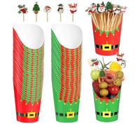 Bekeify 50 Pièces 14 oz Porte Frites Tasses de Noël 100 Pièces Brochettes Cocktail 400 ml Papier Gobelets à Frites Coupes Aliments Froids Carton Gobelet pour Fêtes Gaufres Pop Corn Apéritif Fingerfood