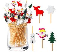 Bekeify Noël Cocktail Sticks 200Pcs Bâtonnets en Bois de Fruits 12cm Brochettes à Cocktail Cocktail Sticks Cure-Dents Bâtonnets Cocktail à Renne Brochettes père Noël pour Gâteau d'Noël Décoration