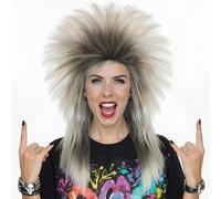 BEKIDER + 1 bonnet de cheveux années 80 Rocking Diva Perruque blonde punk rock amusante pour femme, Halloween, Noël, fête costumée