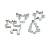 BekkiB 2324 Lot de 4 emporte-pièces en forme d'élan, de flocon de neige, de sapin, de tête d'élan - Passe au lave-vaisselle