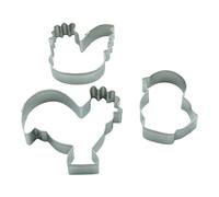 BekkiB 7207 Lot de 3 emporte-pièces en acier inoxydable en forme de coq, poule, poussin pour Pâques, anniversaire, printemps, etc