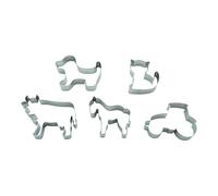 BekkiB - 998860 - Lot de 5 emporte-pièces « Ranch » - Tracteur, chien, chat, cheval et vache - En acier inoxydable - Passe au lave-vaisselle - Pour la cuisson des biscuits