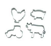 BekkiB - 998877 - Lot de 4 emporte-pièces « agriculteur » - Tracteur, cochon, vache et poule - En acier inoxydable - Passe au lave-vaisselle - Pour la cuisson des biscuits
