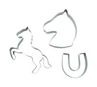 BekkiB - Lot de 3 emporte-pièces « Cheval, fer à cheval et tête de cheval » - Emporte-pièces en acier inoxydable - Passe au lave-vaisselle - Pour la cuisson des biscuits - 998822