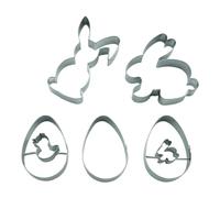 BekkiB Lot de 5 emporte-pièces « lapins et œufs de Pâques » - 2 emporte-pièces en forme de lapin de Pâques, 1 partie inférieure et 2 emporte-pièces Linzer en acier inoxydable passent au lave-vaisselle