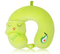 BEKKLPOU Oreiller en Forme De U De Dessin Animé, Coussin De Voyage Enfant, Livré avec Un Masque pour Les Yeux Et La Taie d'oreiller Est Amovible Et Lavable (Avocat Vert)