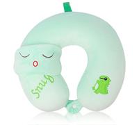 BEKKLPOU Oreiller en Forme De U De Dessin Animé, Coussin De Voyage Enfant, Livré avec Un Masque pour Les Yeux Et La Taie d'oreiller Est Amovible Et Lavable (Dinosaure Bleu Sarcelle)