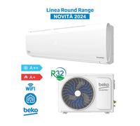 Beko BEHPC120 + BEHPC121 Climatiseur 12000btu A++/A+ Nouveauté 2024, Série Round Range, WiFi, Inverter R32, Blanc