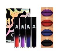 Bekoeen 4PCS Rouges à Lèvres Liquides noir,Couleur Intense Lip Tint,Long Lasting Black Lipstick,Rouge à Lèvres 24 Heures et Rouge à Lèvres,Bleu mat Waterproof
