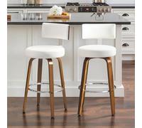 Bekrvio Drehbarer Barhocker 2er Set, Massivholz-Beine Barhocker mit Lehne, 65cm Sitzhöhe Drehsessel-Barstuhl, BarHocker Outdoor Wetterfest 150kg Belastbar, Moderner Tresenhocker für Küche & Theke