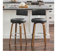 Bekrvio Drehbarer Barhocker 2er Set, Massivholz-Beine Barhocker mit Lehne, 65cm Sitzhöhe Drehsessel-Barstuhl, BarHocker Outdoor Wetterfest 150kg Belastbar, Moderner Tresenhocker für Küche & Theke