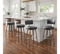 Bekrvio Drehbarer Barhocker 4er Set, Massivholz-Beine Barhocker mit Lehne, 65cm Sitzhöhe Drehsessel-Barstuhl, BarHocker Outdoor Wetterfest 150kg Belastbar, Moderner Tresenhocker für Küche & Theke