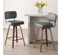 Bekrvio Lot de 2 tabourets de bar, 360° pivotant et silencieux, avec dossier, hauteur d'assise 65 cm, capacité de charge jusqu'à 150 kg, en similicuir et pieds en bois massif, tabouret de cuisine
