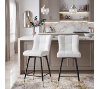 Bekrvio Lot de 2 tabourets de bar 65 cm de hauteur d'assise pivotants à 360° avec dossier et rembourrage de 10 cm, cuir synthétique, pieds en métal, charge jusqu'à 150 kg, idéal pour îlot de cuisine