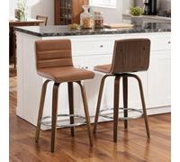 Bekrvio Lot de 2 tabourets de bar - Charge maximale : 200 kg - Hauteur d'assise : 65 cm - Avec dossier - Cuir synthétique rembourré - Pieds en bois massif - Tabouret de comptoir stable pour cuisine et