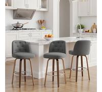 Bekrvio Lot de 3 tabourets de bar pivotants à 360° - Rembourrés épais (10 cm) - Avec dossier - Hauteur d'assise 65 cm - Avec pieds en bois - Charge maximale : 150 kg - Chaises de cuisine modernes