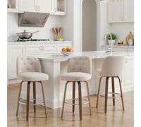 Bekrvio Lot de 3 tabourets de bar pivotants à 360° - Rembourrés épais (10 cm) - Avec dossier - Hauteur d'assise 65 cm - Avec pieds en bois - Charge maximale : 150 kg - Chaises de cuisine modernes