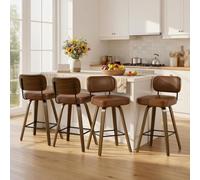 Bekrvio Lot de 4 Tabourets de Bar Pivotants 360°, Tabourets Cuisine avec Dossier, Hauteur d'Assise 65 cm, Assise 7 cm en Similicuir, Pieds en Bois Massif, Charge 150 kg pour Îlot Central, Comptoir