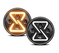 Bekuyu pour Jeep pour Wrangler Phare Rond À LED 7pouces 200W 30000lm Phare H4 À Dégradé Jaune Angel Eyes 6000 K/3500 K Phare Avant(2 Pcs)