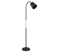 BEL AIR HOME Lampadaire SWEDEN noir/bois | Hauteur 150 cm, finition mate, bras orientable, 1 x E27, éclairage pour salon et lecture (ampoule non incluse)