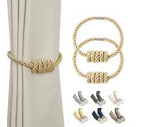 BEL AVENIR Embrasses de rideau magnétiques, attaches à rideau tissées modernes avec nœud exquis, attaches pour rideaux pour décoration intérieure (doré, lot de 2)