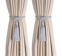 BEL AVENIR Embrasses de rideaux à pompons faites à la main en polyester (argent, 2P)