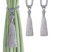 Bel Avenir Embrasses de rideaux à pompons tissées à la main pour décoration d'intérieur (argenté, 2)