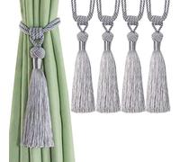 Bel Avenir Embrasses de rideaux à pompons tissées à la main pour décoration d'intérieur (argenté, 4)