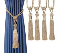 Bel Avenir Embrasses de rideaux à pompons tissées à la main pour décoration d'intérieur (beige, 4)