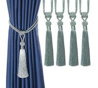 Bel Avenir Embrasses de rideaux à pompons tissées à la main pour décoration d'intérieur (bleu, 4)