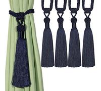 Bel Avenir Embrasses de rideaux à pompons tissées à la main pour décoration d'intérieur (bleu marine, 4)
