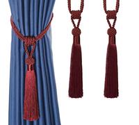 Bel Avenir Embrasses de rideaux à pompons tissées à la main pour décoration d'intérieur (rouge, 2)