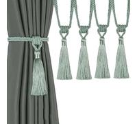 BEL AVENIR Embrasses de rideaux avec pompons faites à la main en polyester (bleu clair, 4P)