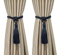 BEL AVENIR Embrasses de rideaux avec pompons faites à la main en polyester (bleu marine, 2P)