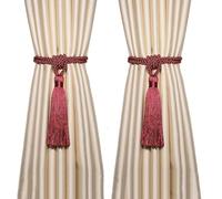 BEL AVENIR Embrasses de rideaux avec pompons faites à la main en polyester (rouge, 2P)