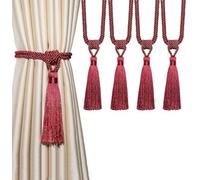 BEL AVENIR Embrasses de rideaux avec pompons faites à la main en polyester (rouge, 4P)