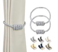 BEL AVENIR Embrasses de rideaux magnétiques, embrasses tissées modernes avec nœud exquis, embrasses de rideaux pour décoration de la maison (argent, lot de 2)