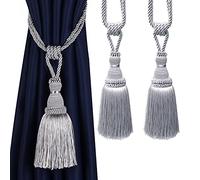 Bel Avenir Embrasses décoratives avec pompons faites à la main pour rideaux (Argenté, 2)