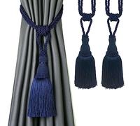 Bel Avenir Embrasses décoratives avec pompons faites à la main pour rideaux (bleu marine, 2)