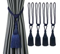 Bel Avenir Embrasses décoratives avec pompons faites à la main pour rideaux (bleu marine, 4)