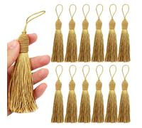BEL AVENIR Lot de 12 pompons de 15,5 cm avec boucle de cordon de 5,1 cm pour loisirs créatifs, accessoires de décoration d'intérieur et de décoration (doré foncé)