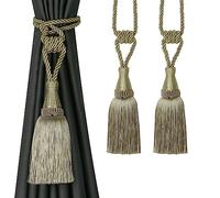 BEL AVENIR Lot de 2 embrasses de rideaux tissées à la main avec pompons (beige foncé)