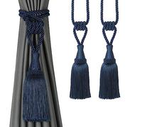 BEL AVENIR Lot de 2 embrasses de rideaux tissées à la main avec pompons (bleu marine)