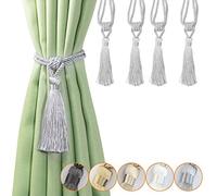 Bel Avenir Lot de 4 embrasses de rideaux à pompons faites à la main pour décoration de maison ou de bureau (argenté)