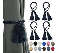 BEL AVENIR Lot de 4 embrasses de rideaux faites à la main avec glands à double tête (bleu marine)