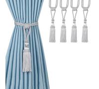BEL AVENIR Lot de 4 embrasses de rideaux faites à la main pour la décoration de la maison et du bureau - Argenté