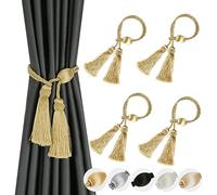 BEL AVENIR Lot de 4 embrasses de rideaux modernes avec pompons - Pour rideaux d'extérieur - Élégantes et décoratives - Doré