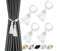 BEL AVENIR Lot de 4 embrasses de rideaux modernes avec pompons - Pour rideaux d'extérieur - Élégantes et décoratives - Blanc